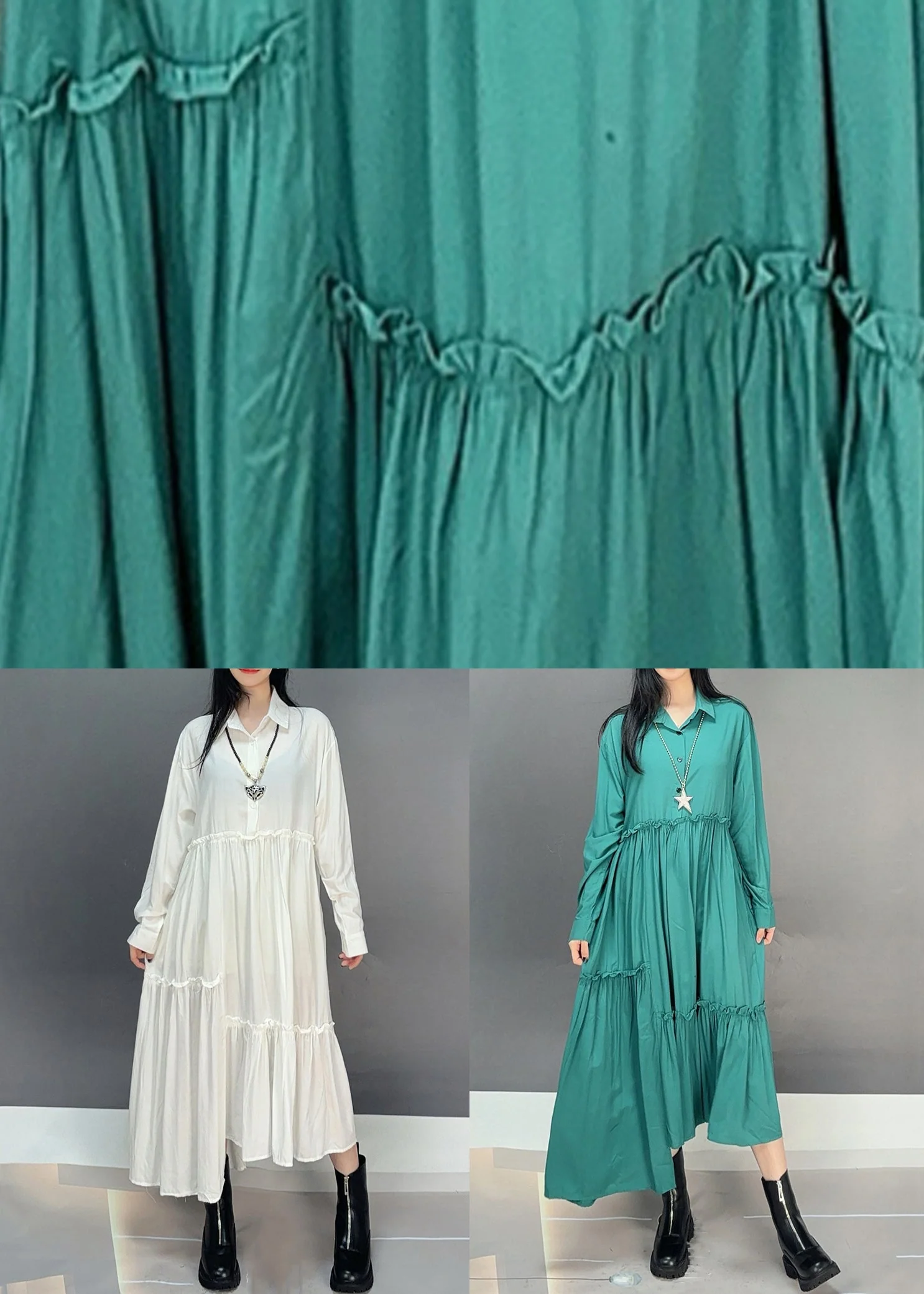 Loose White Peter Pan Collar Ruffled Cotton Dress Fall - Image 5