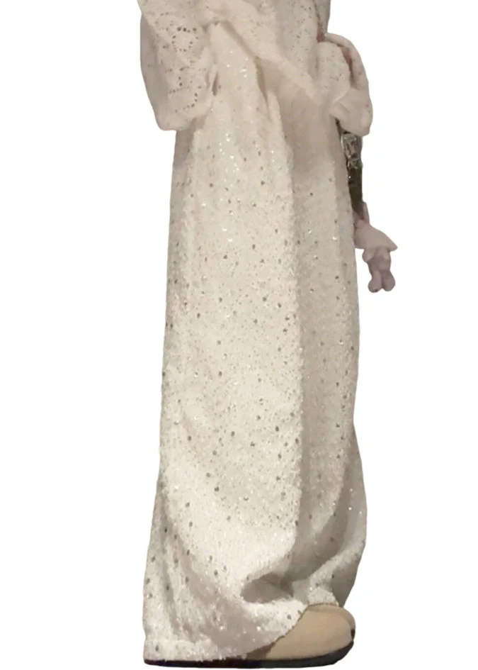 Loose White Sequins Cotton Wide Leg Pants Trousers Spring - Image 5