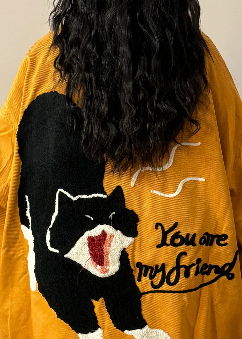 Loose Yellow Cat Paw Zippered Pockets Cotton Coats Spring - Image 5
