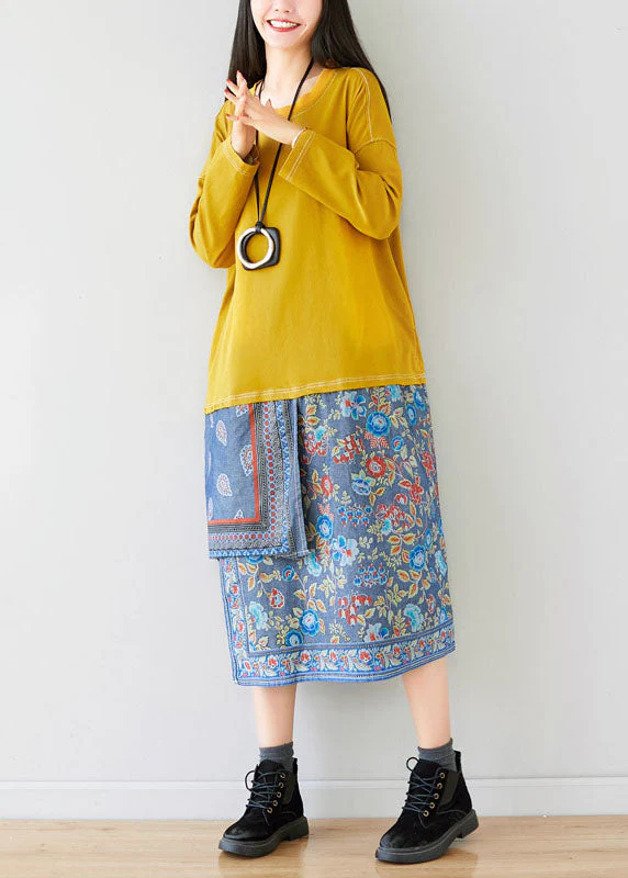 Loose Yellow O-Neck Asymmetrical Sweatshirt dresses Spring - Image 2