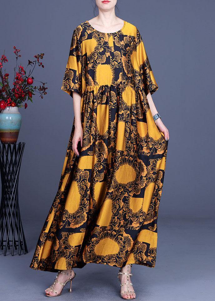 Loose Yellow Print Silk Loose Ankle Dress Summer - Image 2