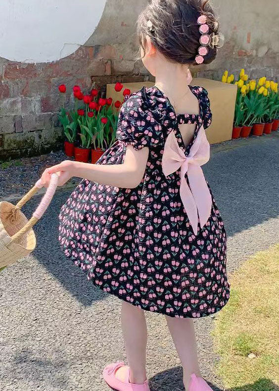 Lovely Black Ruffled Print Patchwork Chiffon Baby Girls Princess Dress Summer - Image 2