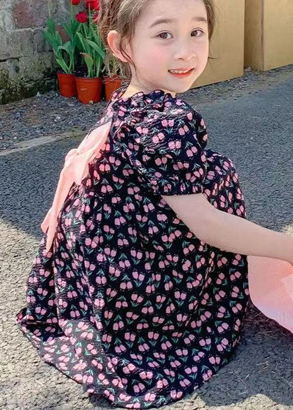 Lovely Black Ruffled Print Patchwork Chiffon Baby Girls Princess Dress Summer - Image 4