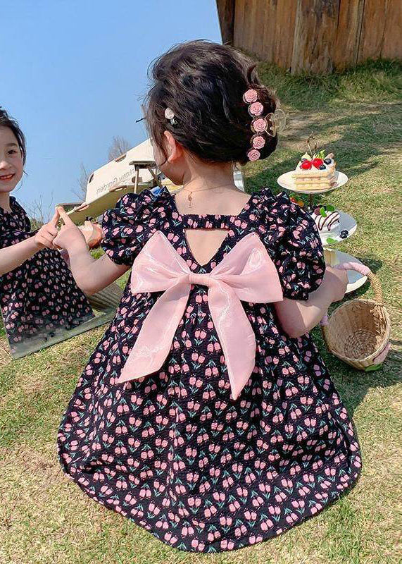 Lovely Black Ruffled Print Patchwork Chiffon Baby Girls Princess Dress Summer - Image 5