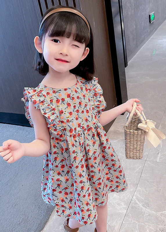 Lovely O-Neck Ruffled Print Kids Maxi Dress Summer - Image 3