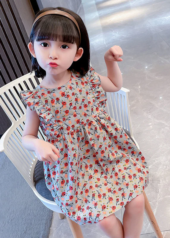 Lovely O-Neck Ruffled Print Kids Maxi Dress Summer - Image 4