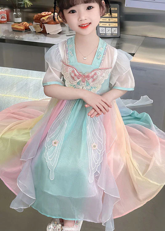 Lovely Pink Embroideried Butterfly Patchwork Chiffon Kids Girls Dresses Summer - Image 5