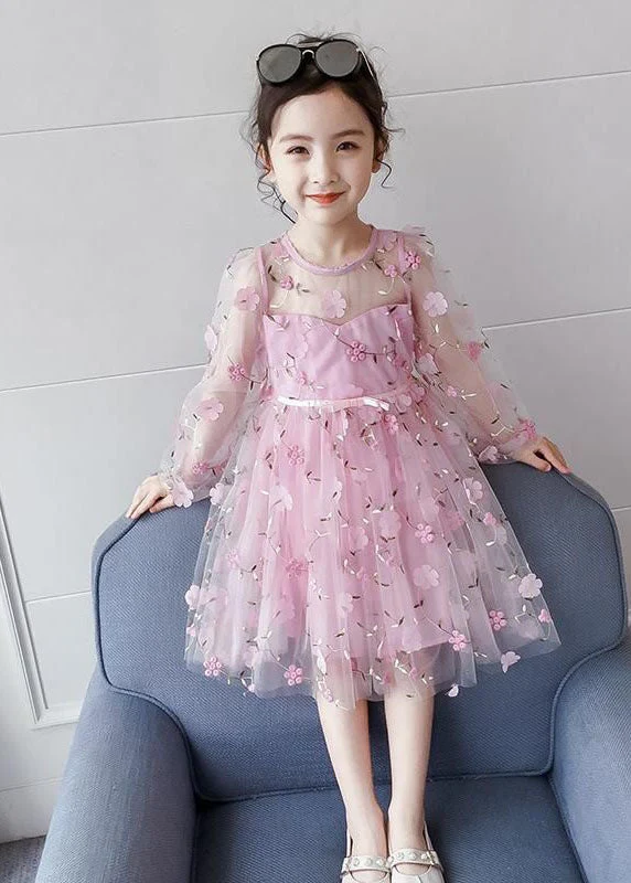 Lovely Pink Floral Decorated Patchwork Tulle Baby Girls Princess Dresses Summer - Image 2