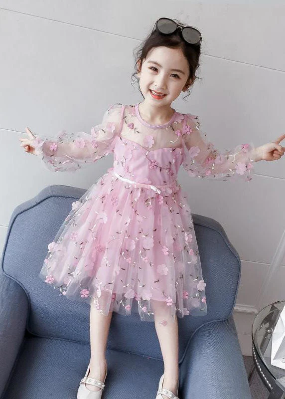 Lovely Pink Floral Decorated Patchwork Tulle Baby Girls Princess Dresses Summer - Image 3