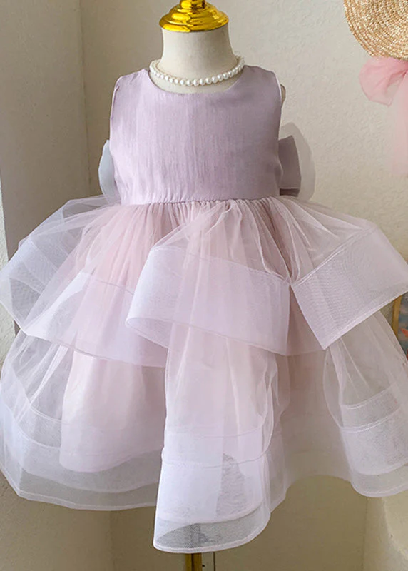 Lovely Pink O-Neck Patchwork Layered Tulle Kids Girls Dress Summer - Image 2