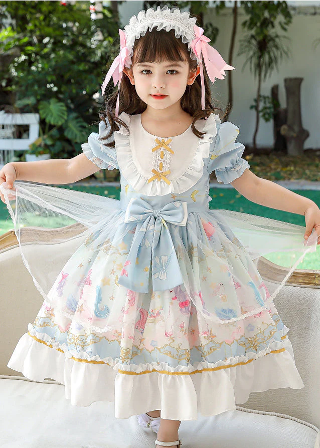 Lovely Pink Ruffled Patchwork Bow Chiffon Baby Girls Maxi Dress Summer - Image 3