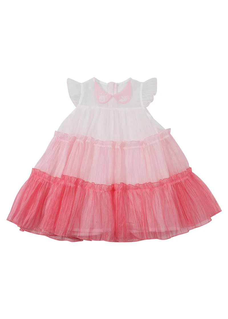 Lovely Pink Ruffled Patchwork Tulle Kids Layered Maxi Dresses Sleeveless - Image 5
