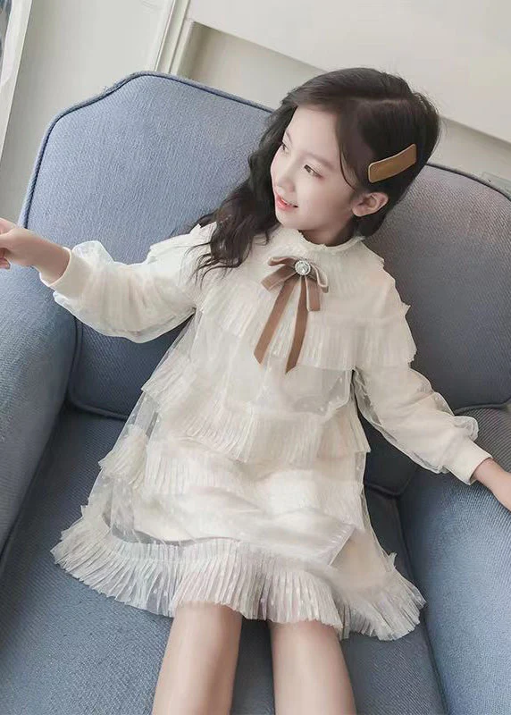 Lovely Pink Ruffled Patchwork Warm Fleece Kids Girls Dress Fall - Image 2