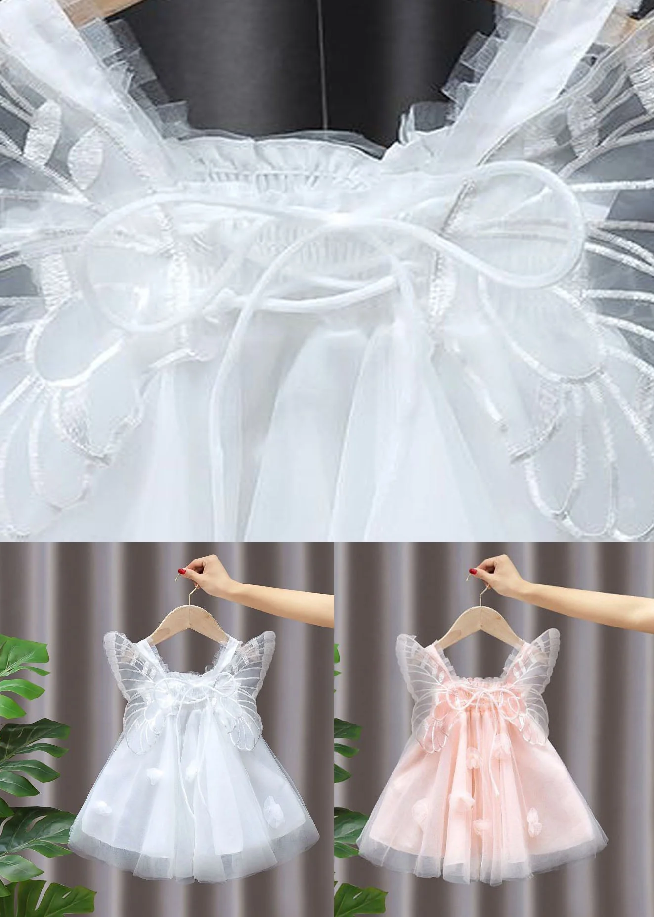 Lovely Pink Wrinkled Patchwork Tulle Kids Girls Dresses Summer - Image 5