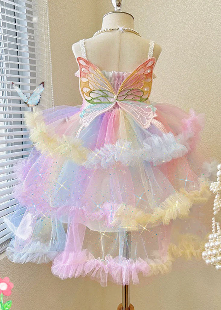 Lovely Rainbow Ruffled Layered Patchwork Tulle Baby Girls Dresses Sleeveless - Image 4