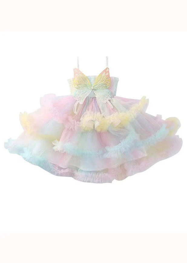 Lovely Rainbow Ruffled Layered Patchwork Tulle Baby Girls Dresses Sleeveless - Image 5