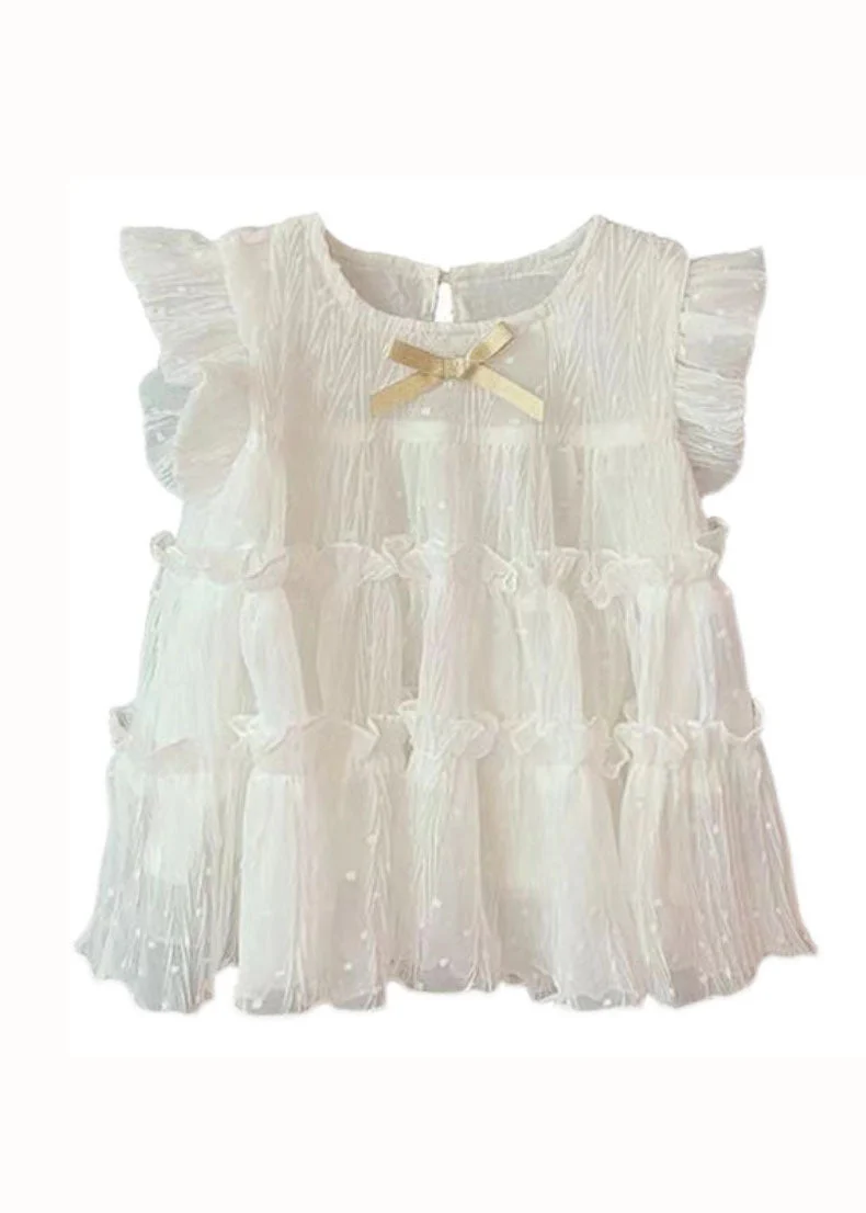 Lovely White Ruffled Patchwork Chiffon Kids Girls Long Dresses Summer - Image 5