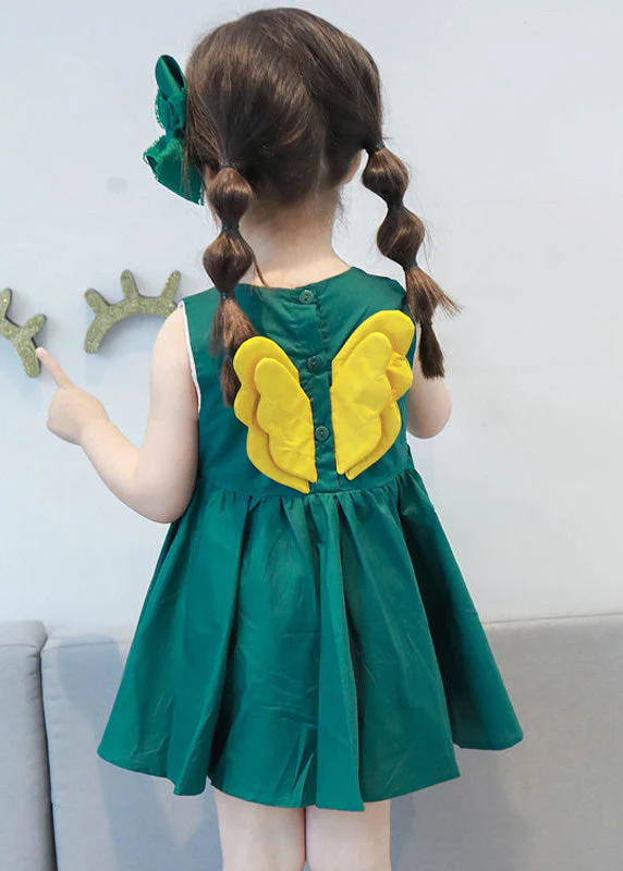 Lovely Yellow Floral Patchwork Cotton Girls Mid Dresses Sleeveless - Image 4