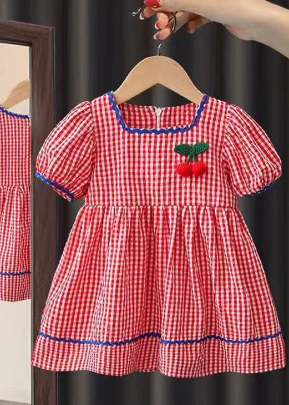 Lovely Yellow Plaid Floral Patchwork Cotton Baby Maxi Dress Short Sleeve - Image 2