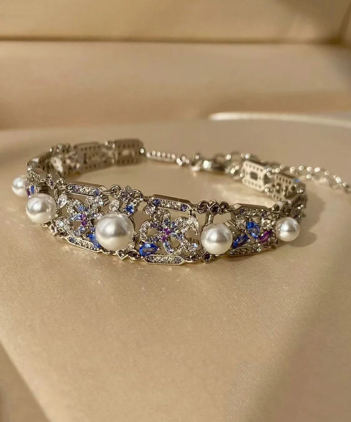 Luxury Pearl Zircon Sapphire Bracelet