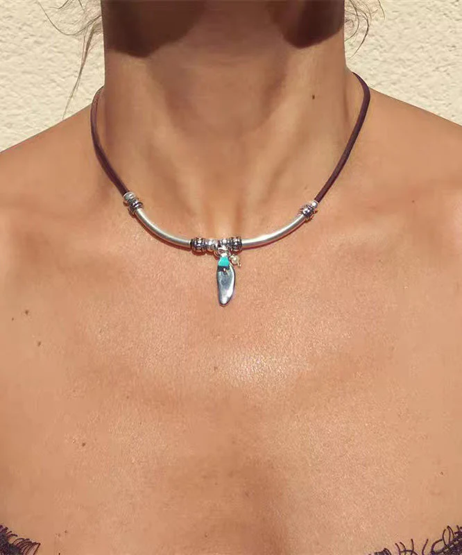 Minimalist Leather Geometric Alloy Pendant Versatile Fashion Necklace - Image 3