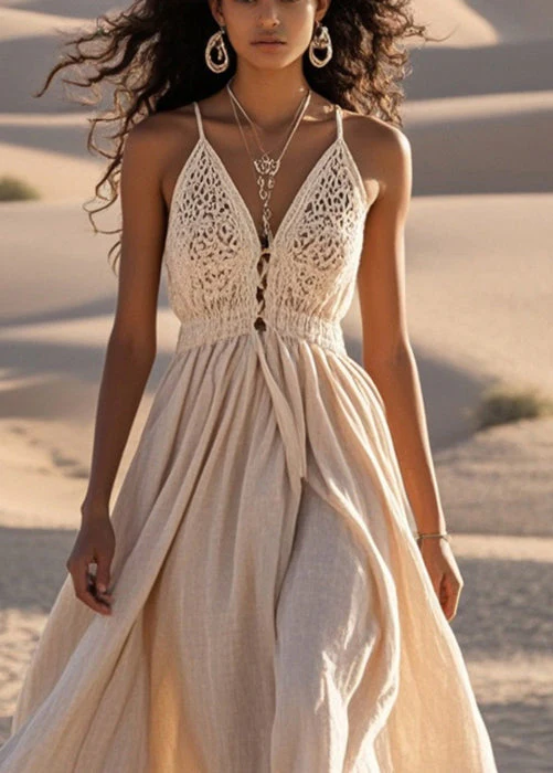 Modern Apricot Hollow Out Exra Large Hem Cotton Summer Dress - Image 2