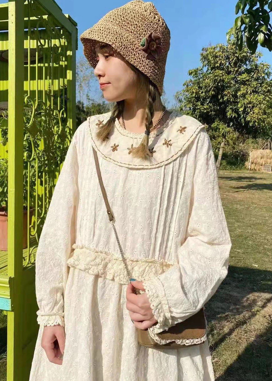 Modern Apricot Lace Patchwork Cotton Dresses Spring - Image 3