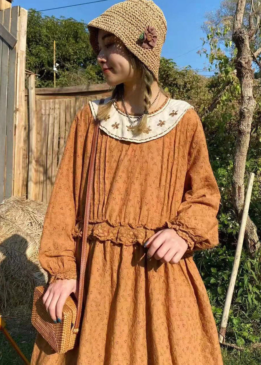 Modern Apricot Lace Patchwork Cotton Dresses Spring - Image 4