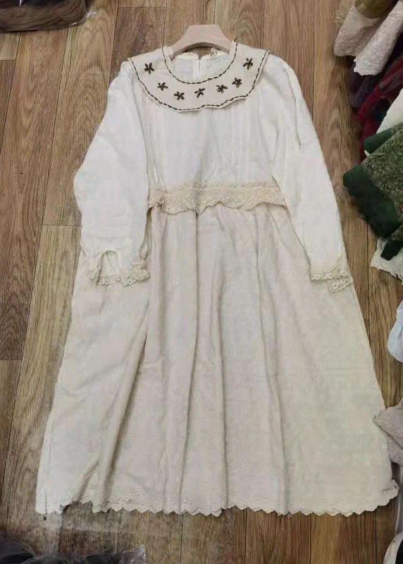Modern Apricot Lace Patchwork Cotton Dresses Spring - Image 5