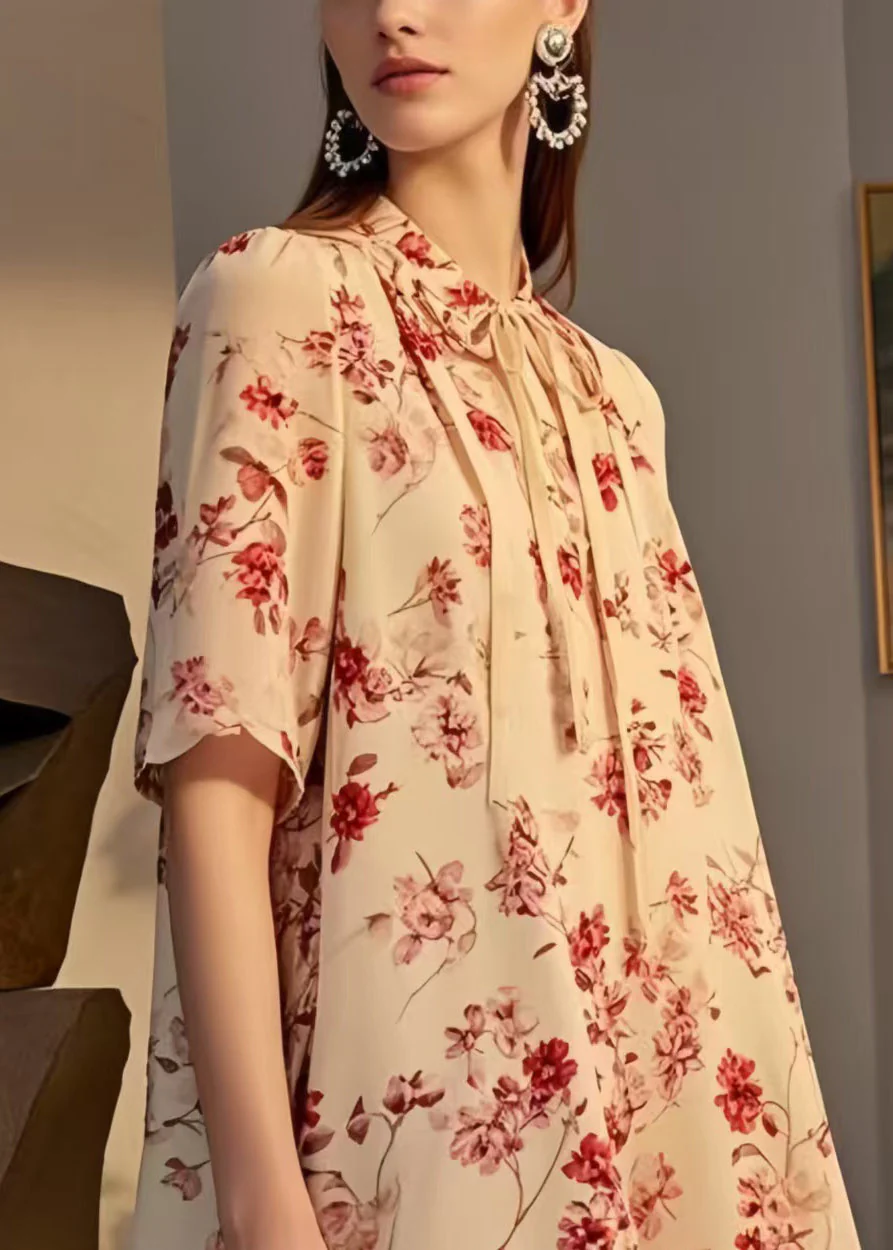 Modern Apricot Print Patchwork Chiffon Tea Dresses Summer - Image 2