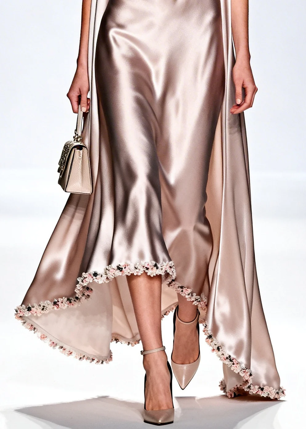 Modern Apricot Turtle Neck Patchwork Flower Silk Dresses Sleeveless - Image 4