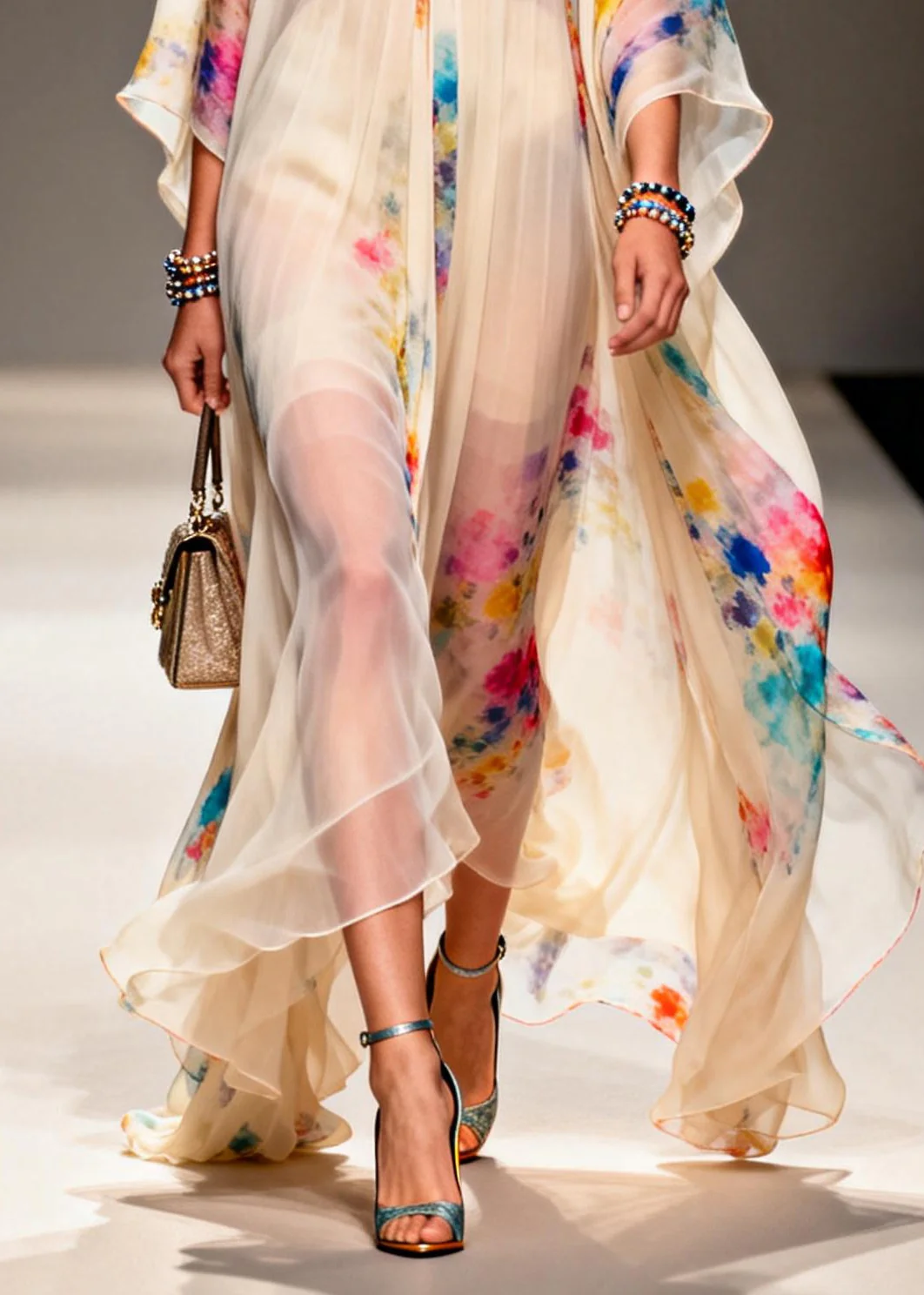 Modern Apricot V Neck Print Chiffon Holiday Dress Summer - Image 4