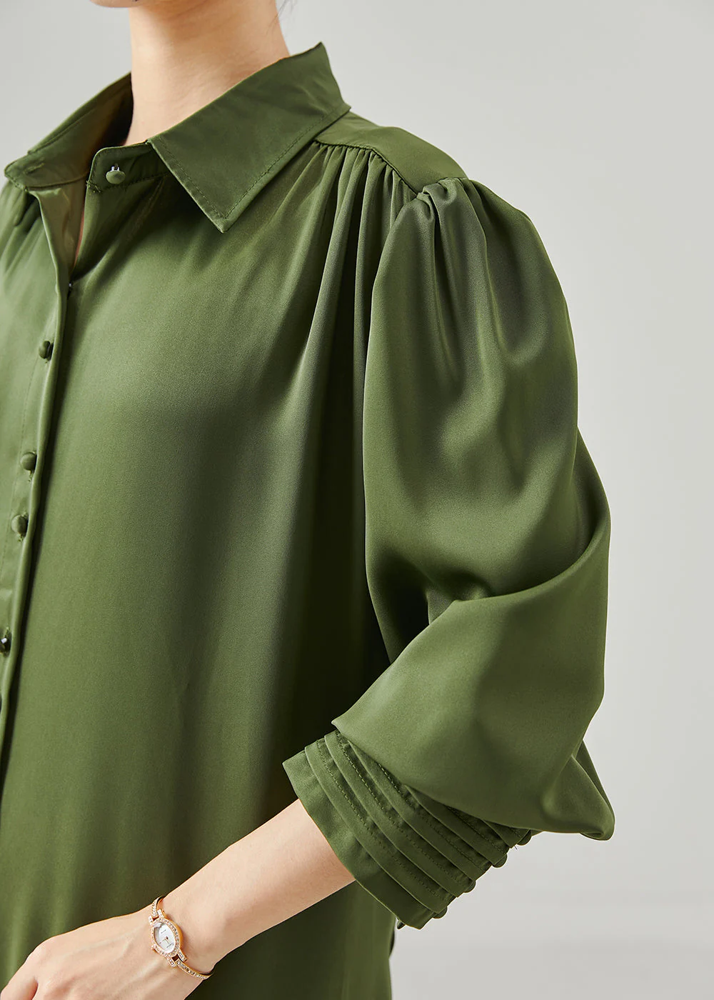 Modern Army Green Tie Waist Chiffon Dress Spring - Image 5