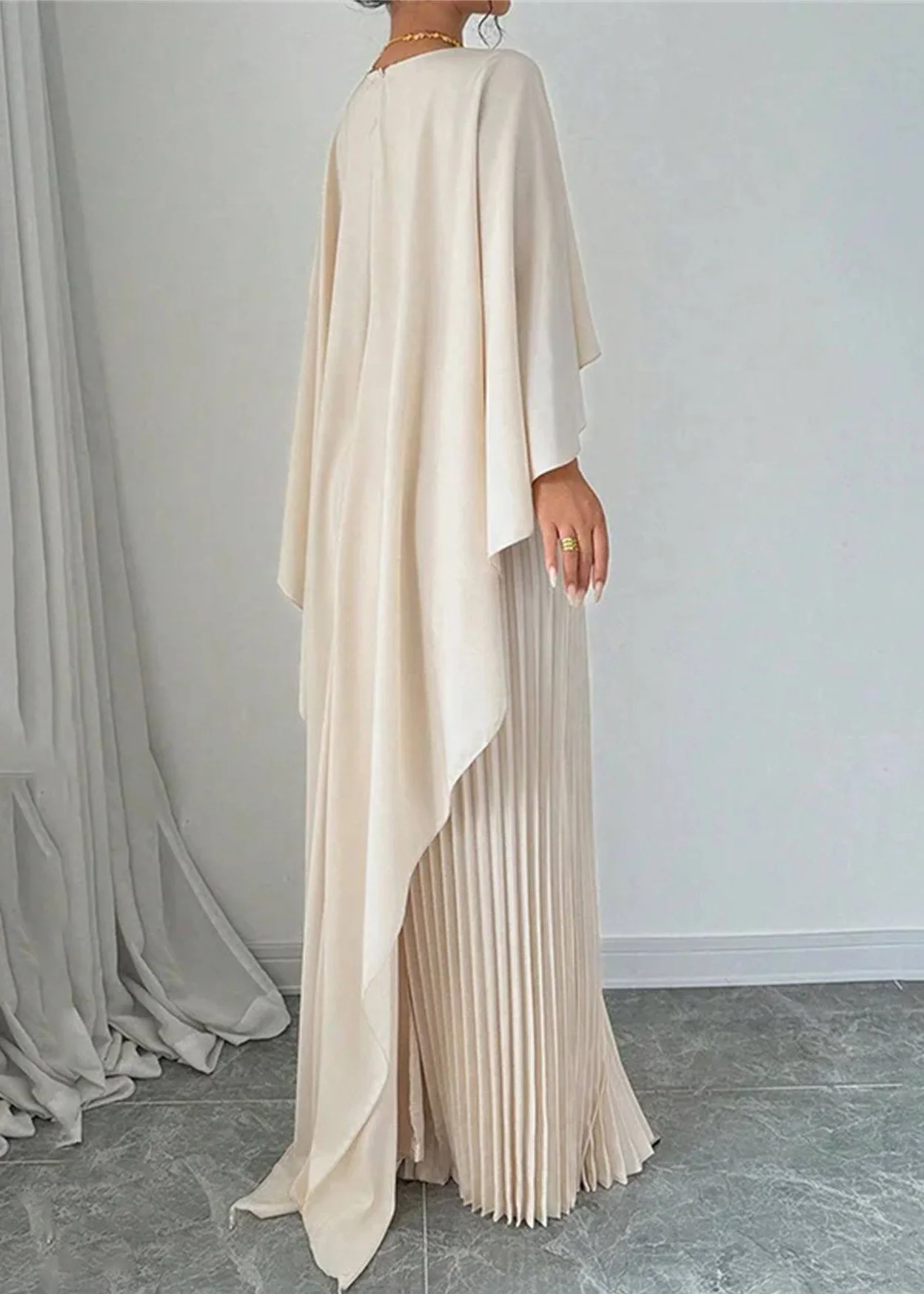 Modern Beige O-Neck Solid Maxi Dresses Spring - Image 4