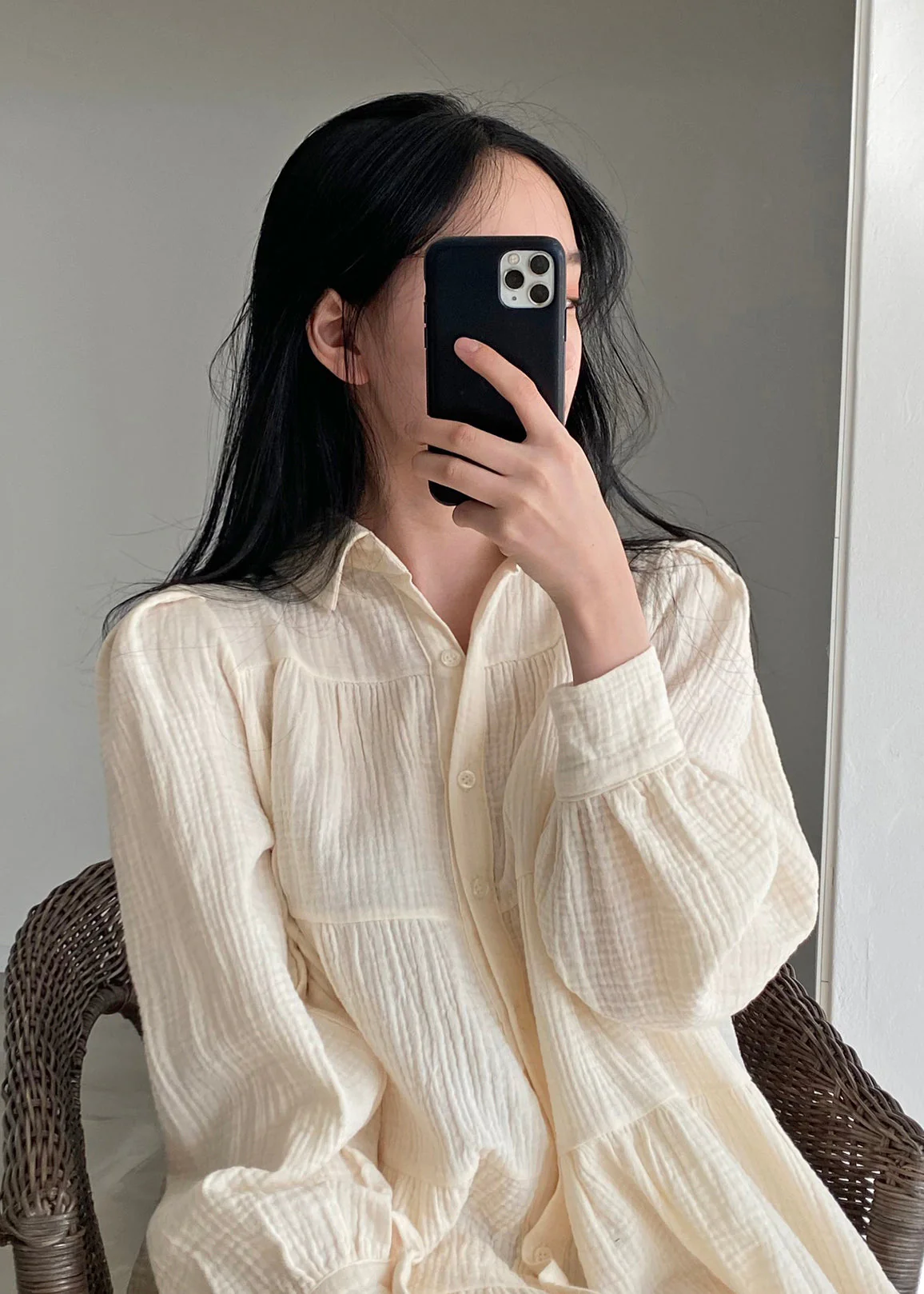 Modern Beige Oversized Wrinkled Cotton Shirt Dresses Spring - Image 2