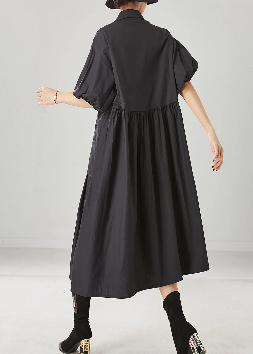 Modern Black Asymmetrical Exra Large Hem Cotton Dress Spring - Image 4