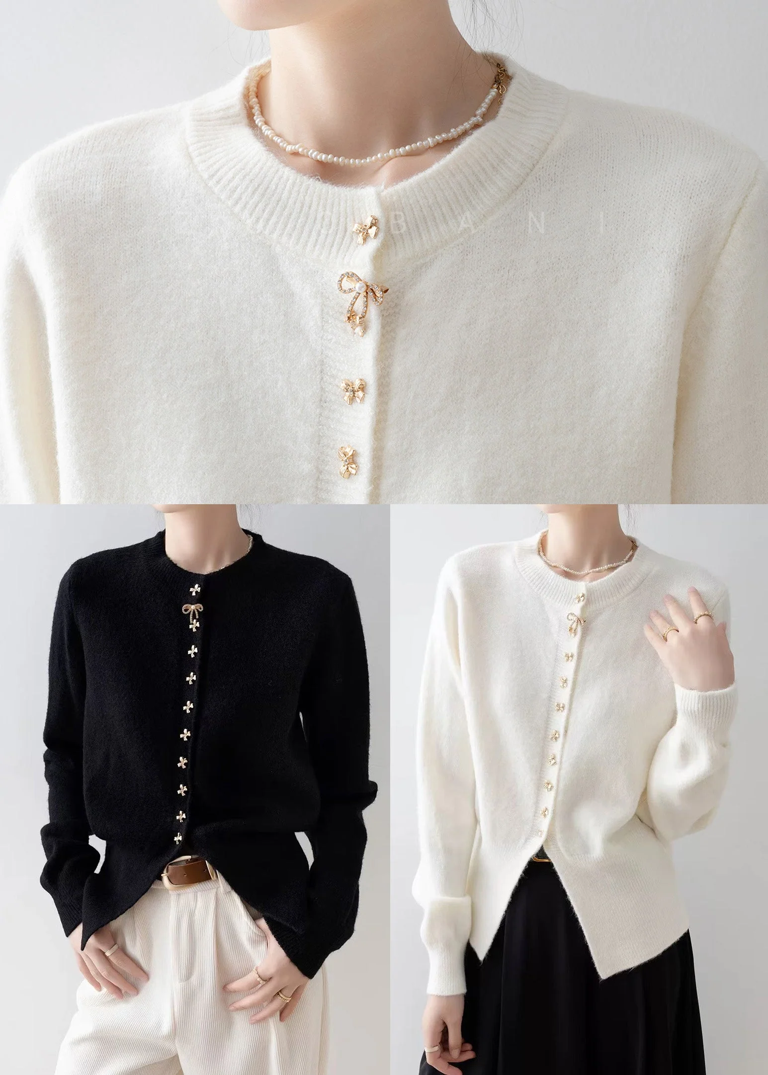 Modern Black Bow Button Side Open Knit Cardigan Winter - Image 5