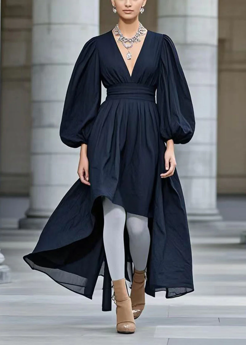 Modern Black Cinched Exra Large Hem Cotton Vacation Dresses Lantern Sleeve - Image 3