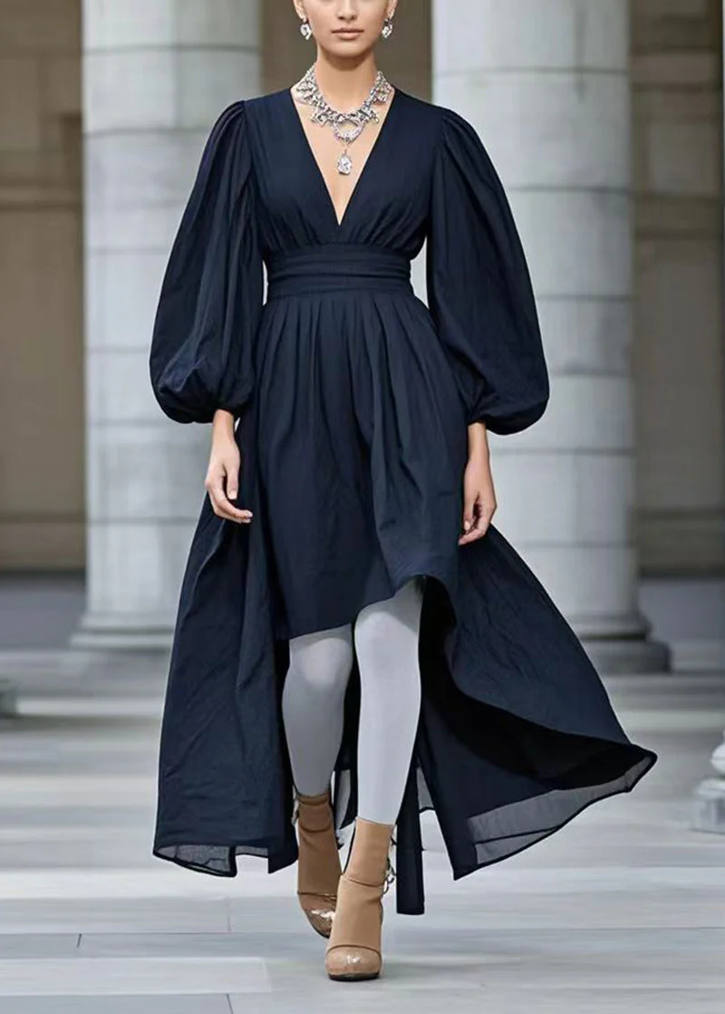 Modern Black Cinched Exra Large Hem Cotton Vacation Dresses Lantern Sleeve - Image 5