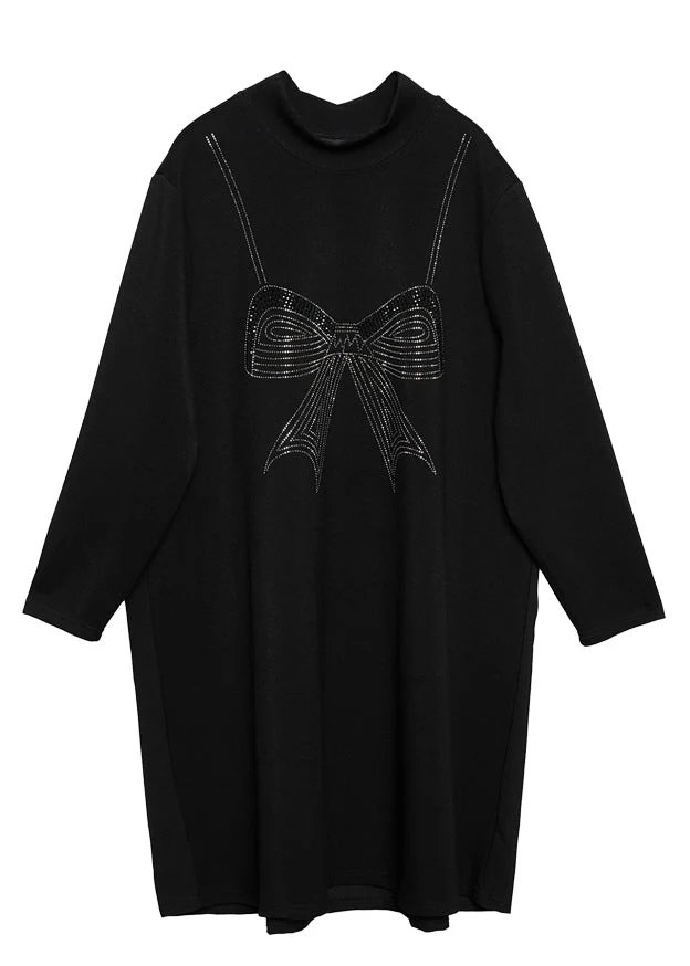 Modern Black High Neck Ruffled Patchwork Bow Cotton Robe Dresses Spring - Image 5