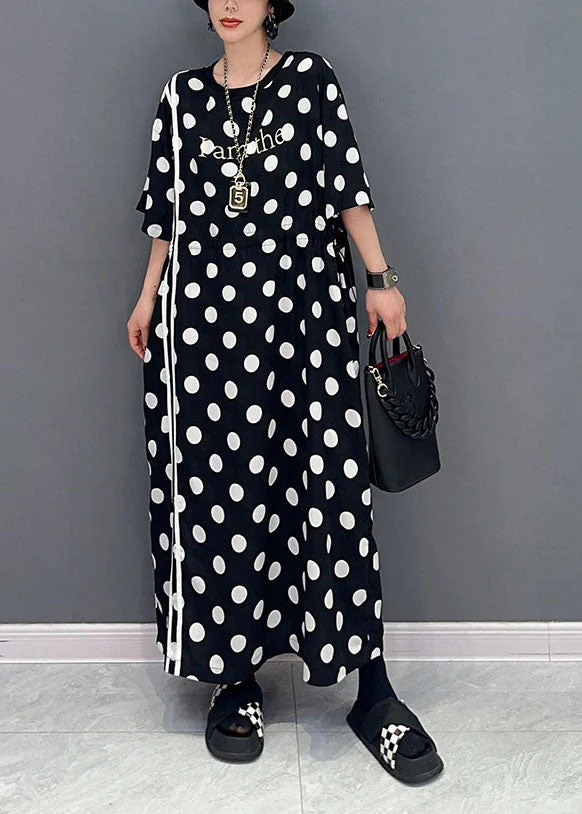 Modern Black Oversized Dot Print Cotton Cinched Dresses Summer - Image 2
