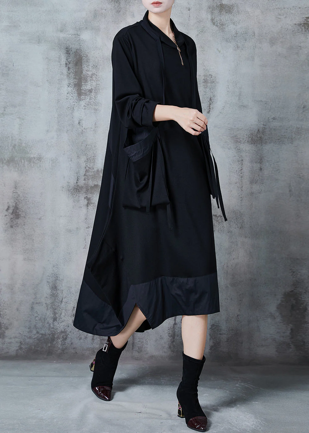 Modern Black Oversized Patchwork Cotton Long Dress Spring - Image 3