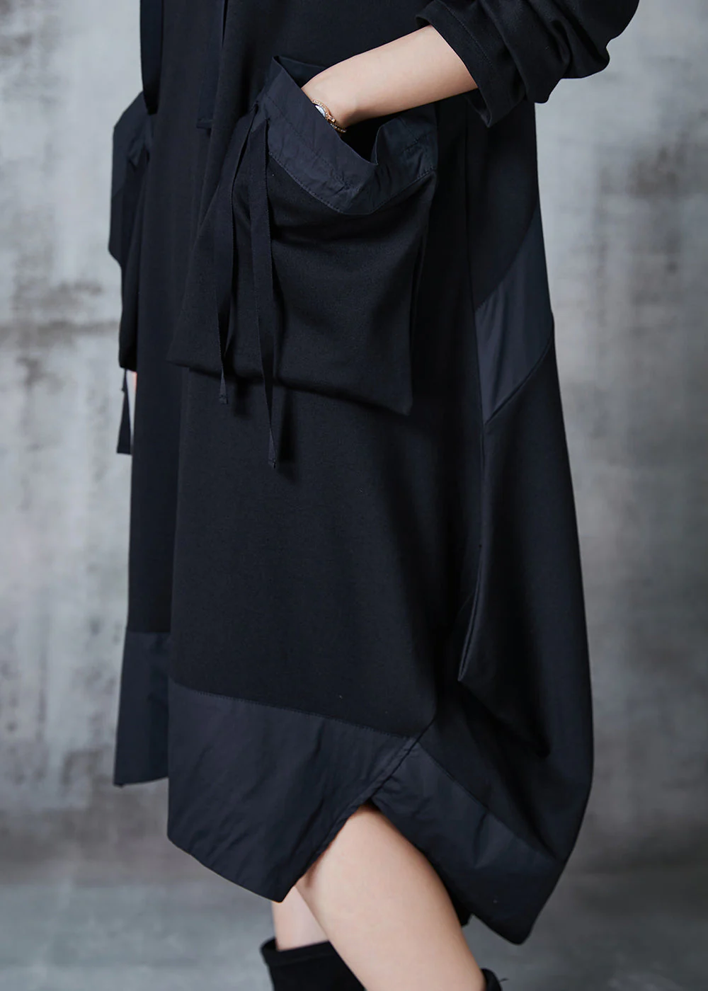 Modern Black Oversized Patchwork Cotton Long Dress Spring - Image 5
