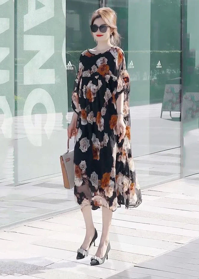 Modern Black Oversized Patchwork Print Chiffon Dresses Summer - Image 2
