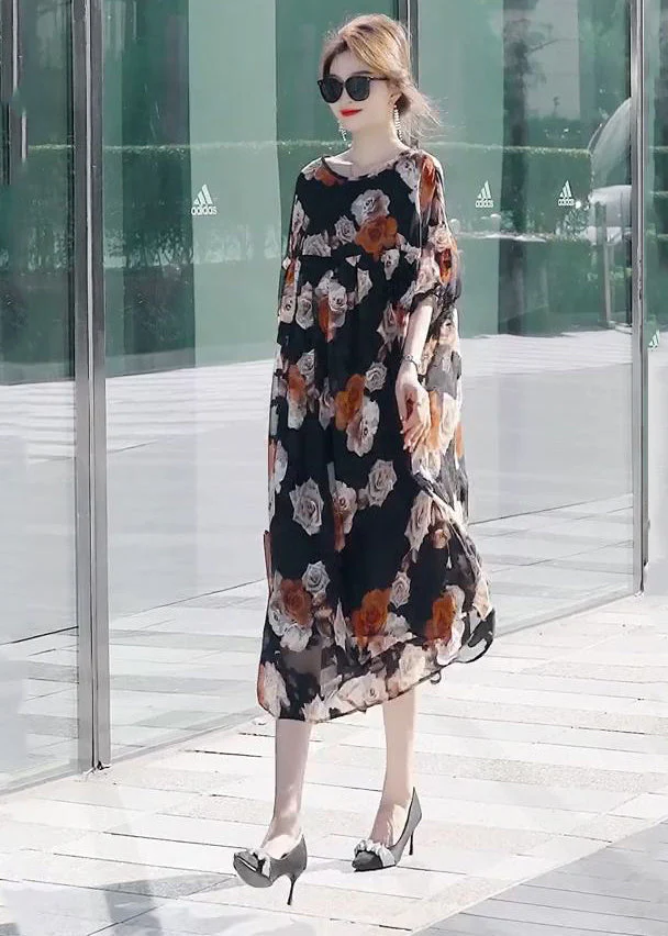 Modern Black Oversized Patchwork Print Chiffon Dresses Summer - Image 3