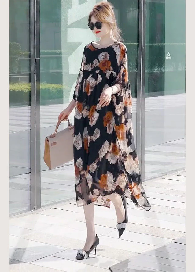 Modern Black Oversized Patchwork Print Chiffon Dresses Summer - Image 4