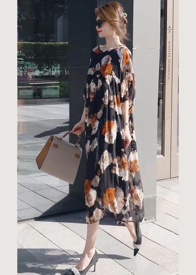 Modern Black Oversized Patchwork Print Chiffon Dresses Summer - Image 5