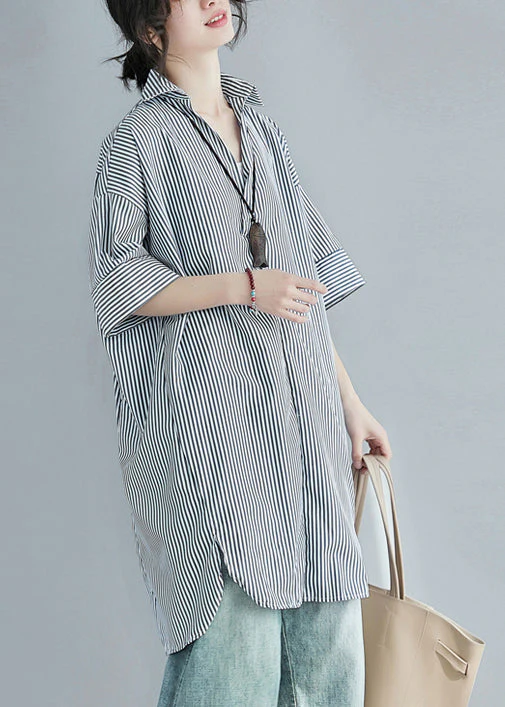 Modern Black Oversized Striped Cotton Shirt Dress Summer - Image 2