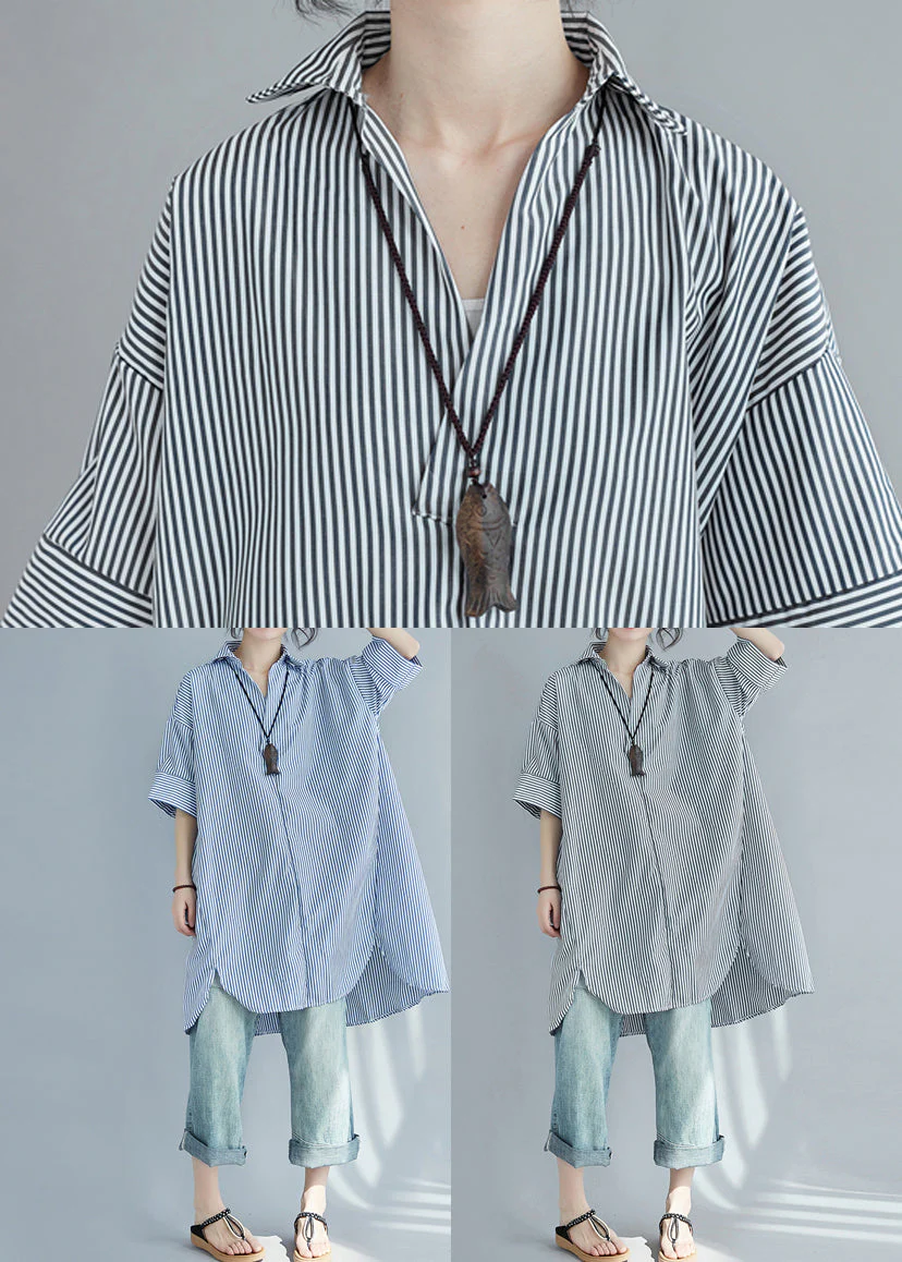 Modern Black Oversized Striped Cotton Shirt Dress Summer - Image 5
