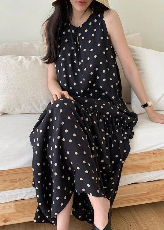 Modern Black Patchwork Dot Ankle Dress Sleeveless - Image 2